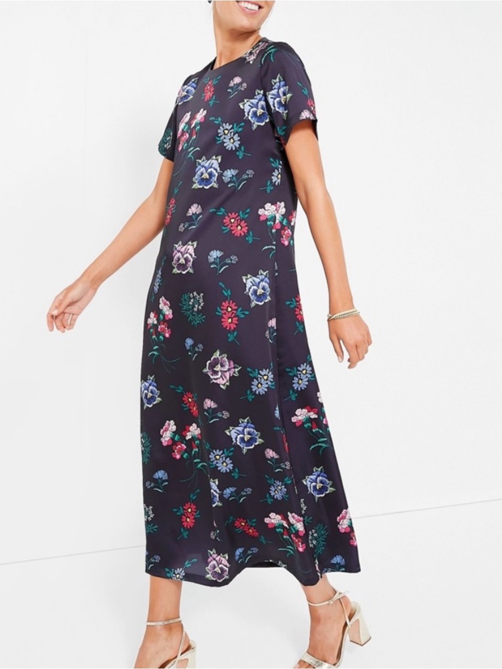 Hyacinth House Black Floral Silky Riley Maxi Dress Size Large